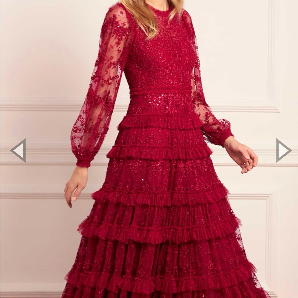 Needle and Thread Blossom Lace Ankle Gown Elegant Red Lace Tiered Dress
